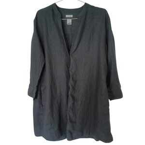 Joie Black Linen Tunic Dress Womens Long Sleeve Split Neck Relaxed Boho Sz‎ M
